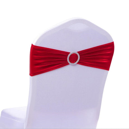 HULIANFU Wedding Spandex Chair Sash Hot Sale Shiny Metallic Lycra Bands Ribbon With Round Buckle Birthday Party Hotel Decoration