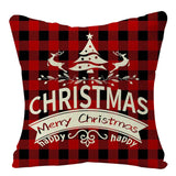 HULIANFU Linen Red Scottish Plaid Christmas Cushions Case Reindeer Trees Snowflakes Print Christmas Decorative Pillows for Sofa Couch Bed