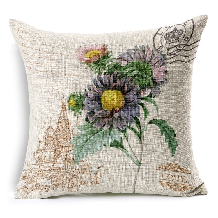 HULIANFU Retro Colorful Flowers Pillows Floral Cushion Pillowcase for Home Decorative Decoration Sofa Cushions Customized