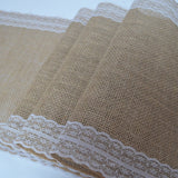 HULIANFU Jute Lace Burlap Table Runner Vintage Hessian Rustic Country Wedding Party Decor Christmas Dining Room Resturant Table Runners