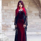 Gothic Dark Mesh Midi Dress Women Victorian Costume Velvet Robe Renaissance Witch Medieval Dresses Cosplay Wizard Halloween Y2k