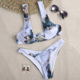 Women Print Bikini Summer New Marble Printed Push Up Bandeau Swimsuits Sexy High Waist Beach Sport Bathing Suit Biquinis