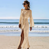 hulianfu New Knitted Beach Cover Up Women Bikini Swimsuit Cover Up Hollow Out Beach Dress Tassel Tunics Bathing Suits Cover-Ups Beachwear