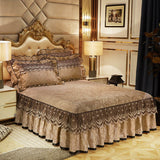 HULIANFU 3Pcs Luxury Bedding Set Warm Soft Bed Spreads Heightened Bed Skirt Adjustable Linen Sheets Queen King Size Cover with Pillowcase