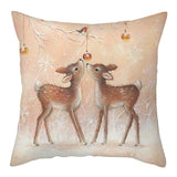 HULIANFU Merry Christmas Pillow Case Xmas Deer In Snow Forest Picture Cushion Cover For Home Sofa Decor Short Plush Pillowcases