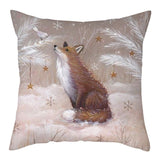 HULIANFU Merry Christmas Pillow Case Xmas Deer In Snow Forest Picture Cushion Cover For Home Sofa Decor Short Plush Pillowcases