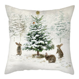 HULIANFU Merry Christmas Pillow Case Xmas Deer In Snow Forest Picture Cushion Cover For Home Sofa Decor Short Plush Pillowcases