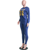 Women's Letter Printed 2 Pieces Outfits T-Shirt Tops and Bodycon Long Pants Set Sweatshirt Full Sleeve Long Jumpsuit s-xl