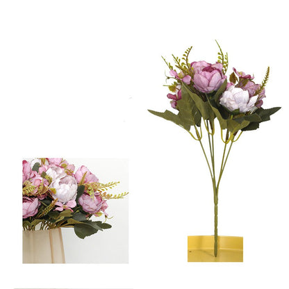 HULIANFU 2023 5 Head Bouquet Peony Artificial Flowers Small White Silk Peonies Fake Flowers Wedding Party Home Decoration Rose Flower Pink Art