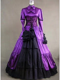 Gothic Vintage Cosplay Costume Women Victoria Bow Rococo Masquerade Floor-Length Layered Gown Robe Corset Lacing Dress For Lady