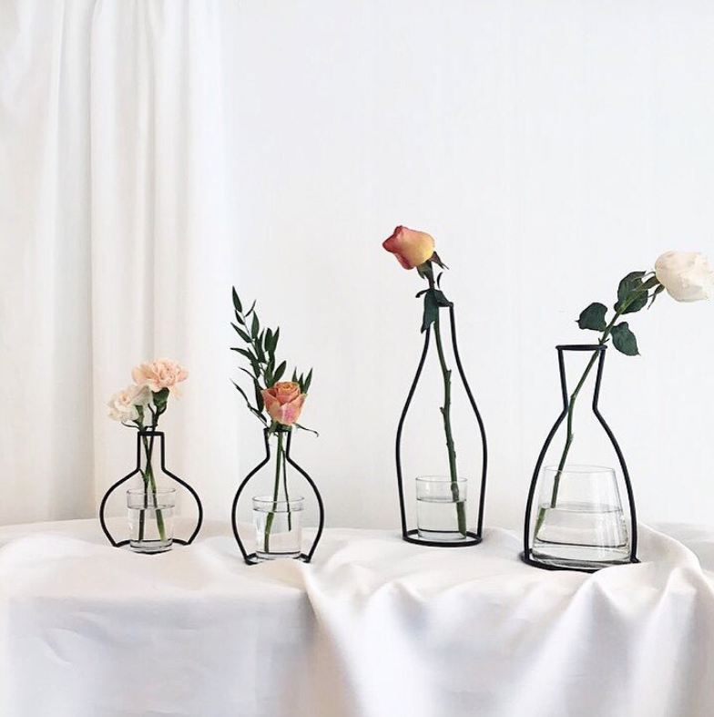 HULIANFU Retro Iron Line Flowers Vase Metal Plant Holder Modern Solid Home Decor Nordic Styles Iron Vase