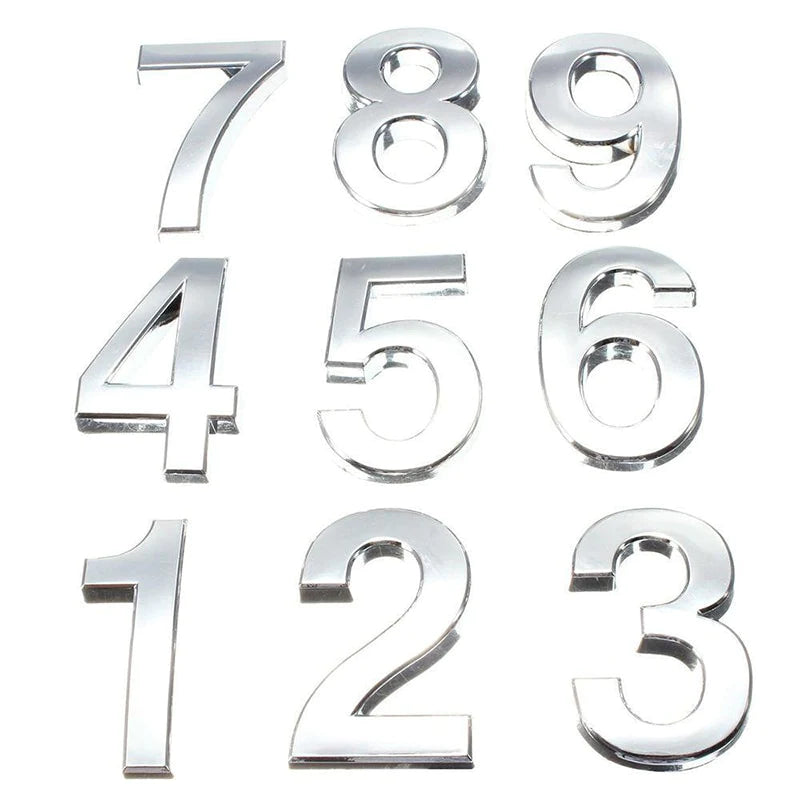 HULIANFU New 3D Digits 0-9 Number Silver Sticker 5cm Plate Sign Hotel Silvery Door Number Plaque Modern Plated House Home Car Decoration