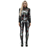 Scary Halloween Skeleton Bone Print Costume Adult Women Horror Carnival Blood Catsuit Jumpsuit X Ray Long Sleeves Bodysuit