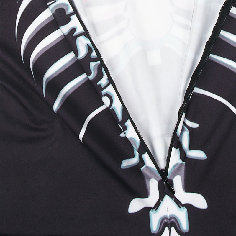 Scary Halloween Skeleton Bone Print Costume Adult Women Horror Carnival Blood Catsuit Jumpsuit X Ray Long Sleeves Bodysuit