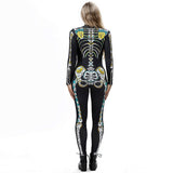 Scary Halloween Skeleton Bone Print Costume Adult Women Horror Carnival Blood Catsuit Jumpsuit X Ray Long Sleeves Bodysuit