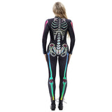 Scary Halloween Skeleton Bone Print Costume Adult Women Horror Carnival Blood Catsuit Jumpsuit X Ray Long Sleeves Bodysuit