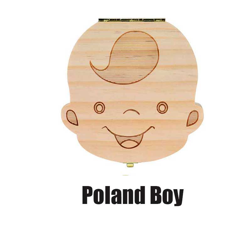 HULIANFU Tooth Box Poland English dutch Spanish Russian French GermanText Baby Boy Girl Wood Case Save Milk Teeth Organizer Holder