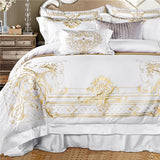 HULIANFU White Egyptian Cotton Bedding set US King Queen size Chic Golden Embroidery Bedding sets Super Soft Bed sheet set Duvet cover