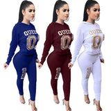 Women's Letter Printed 2 Pieces Outfits T-Shirt Tops and Bodycon Long Pants Set Sweatshirt Full Sleeve Long Jumpsuit s-xl