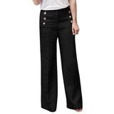 3XL Summer New Hot Cotton Linen Women Wide Legs Pants Solid Casual High Waist Button Trousers Female Loose Pants