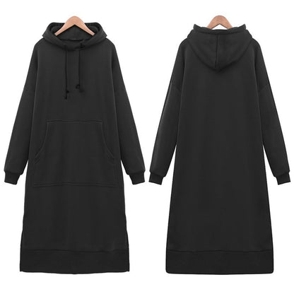Women Loose Long Hoodie Casual Solid Color Hooded Sweatshirts Student's Autumn Winter Baggy Pullover Oversized Sweatshirt Dress