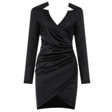 New Fashion Black Red Dress Celebrity Party Dresses Deep V Neck Long Sleeve Bodycon Women Mini Dresses Sexy Clubwear