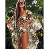 Leaves Print Swimsuit Beach Cover Up Tunics for Beach Long Kaftan Bikini Cover Up Robe De Plage Sarong Beach Swimsuit Cover-Ups