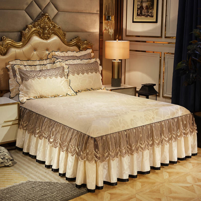 HULIANFU 3Pcs Luxury Bedding Set Warm Soft Bed Spreads Heightened Bed Skirt Adjustable Linen Sheets Queen King Size Cover with Pillowcase
