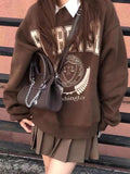 hulianfu Y2K Vintage Brown Sweatshirts Women Streetwear Egirl Aesthetic Letter Oversize Hoodies Harajuku Korean Style Female