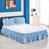 HULIANFU  4 Layers Ruffled Bed Skirt Wrap Around Elastic Bed Skirt Bed Cover Without Surface Home Hotel Bed Skirt Twin /Full/ Queen/ King