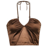 HEYounGIRL Sexy Strappy Brown Y2K Halter Crop Top Women Summer Backless Cami Tops Tees Ladies Fashion Fitness Camisole Party