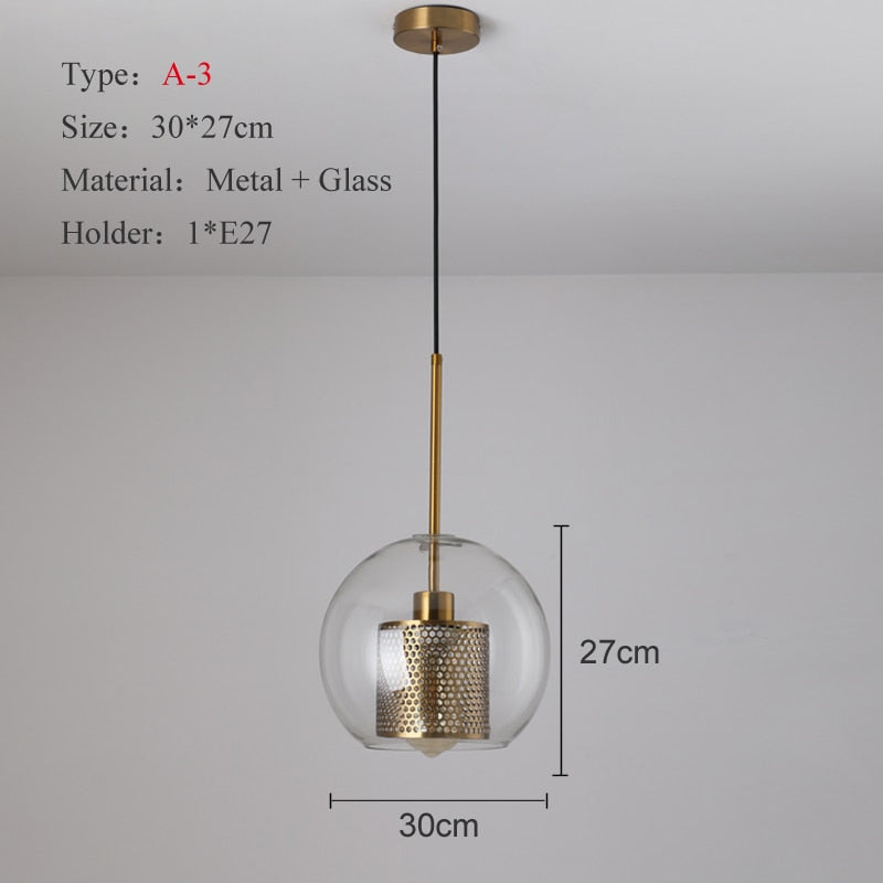 HULIANFU Sliver Bronze Loft Modern Pendant Light Glass Ball Hanging Lamp Kitchen Light Fixture Dining Hanglamp  Living Room Luminaire