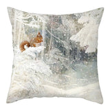 HULIANFU Merry Christmas Pillow Case Xmas Deer In Snow Forest Picture Cushion Cover For Home Sofa Decor Short Plush Pillowcases