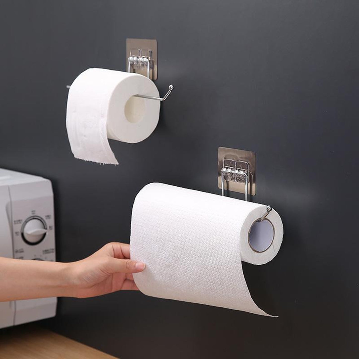 HULIANFU Toilet Paper Towel Holder Stainless Steel Self Adhesive on Smooth Surfaces