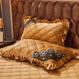 HULIANFU Luxury Super Soft Crystal Velvet Fleece Lace Ruffles Quilted Bed Skirt Mattress Cover Bedspread Pillowcase Bedding Home Textiles