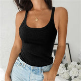 Women Sleeveless Spaghetti Vest Quality Knitted Camis U-neck Tank Tops Casual Solid Color Basic Camisole For Female Plus Size