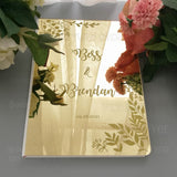 HULIANFU Wedding Guest Book Personalized Guestbook Signature Decor Engrave Carve Mirror Blank Favor Gifts Party White Cover Gift  G026