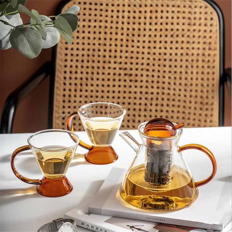 HULIANFU Tea Set Glass 500ml Teapot 200ml Cup Nordic Style Heat Resistant Drinkware