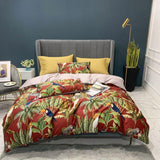 HULIANFU Tropical Leaves Flowers Duvet cover set Silky Soft 100%Egyptian Cotton Bedding set Queen King Bed sheet Quilt Cover Pillowcases