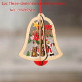 HULIANFU New Year  1PC 2D 3D Christmas Ornament Wooden Hanging Pendants Star Xmas Tree Bell Christmas Decorations For Home Navidad