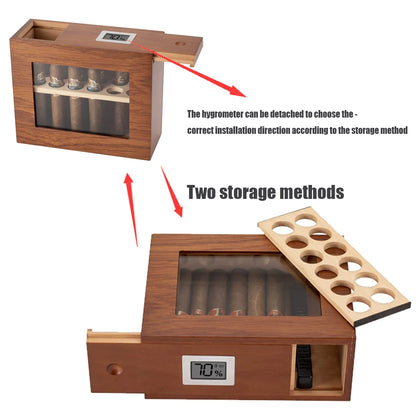 HULIANFU New Wooden Humidor Box For Cigar W/ Hygrometer Humidifier Portable Glass Window Cedar Wood Case Fit 12-25 Cigars Storage Cabinet