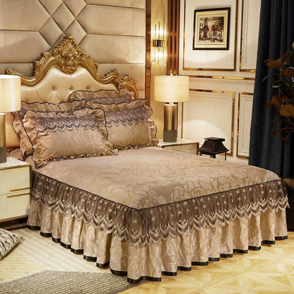 HULIANFU 3Pcs Luxury Bedding Set Warm Soft Bed Spreads Heightened Bed Skirt Adjustable Linen Sheets Queen King Size Cover with Pillowcase