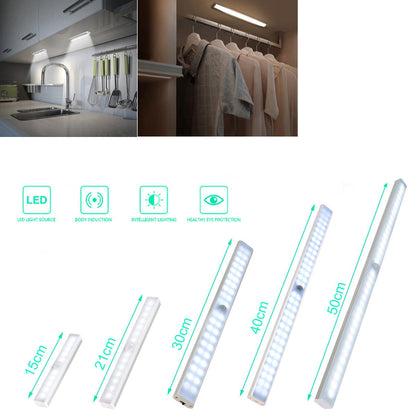 HULIANFU Rechargeable LED Under Cabinet Lighting Closet Light Motion Sensor Kitchen Night Wardrobe With Magnetic Strip For Stairs Bedroom