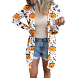 Halloween Cardigan Coats Women  Ghost bat Pumpkin Black Cat Printing Clothes Plus Size Autumn Winter Long Cardigans Tops Jacket