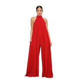 hulianfu Women  Sleeveless High Neck Fashion Sexy Solid Color Casual Chiffon Loose Temperament One-Piece Pants Jumpsuit