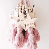 HULIANFU Nordic Style Wall Hanging Ornament For Photography Props Cute Star Shape Wooden Beads Tassel Pendant Baby Room Decoration