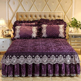 HULIANFU Velvet Warm Quilted Bedding Bed Skirt Pillowcases Home Textile Princess Thick Bedspread Lace Bedsheet Mattress Cover With Cotton