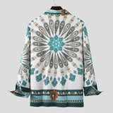 Men Printing Shirt Long Sleeve Turn Down Collar Streetwear Ethnic Style Tops Button Casual Tideway Camisa Masculina