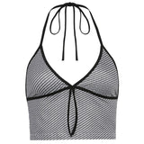 Vintage Retro y2k Crop Tops for Women Sexy Backless Ribbed Lace-up Camisole Harajuku Aesthetic 90s Halter Tops Tee Cuteandpsycho