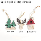 HULIANFU New Year  1PC 2D 3D Christmas Ornament Wooden Hanging Pendants Star Xmas Tree Bell Christmas Decorations For Home Navidad